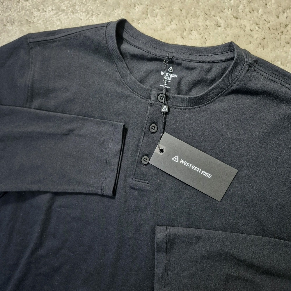 Western Rise X Cotton Henley Mens Large Black Stretch Minimalist City Modern New